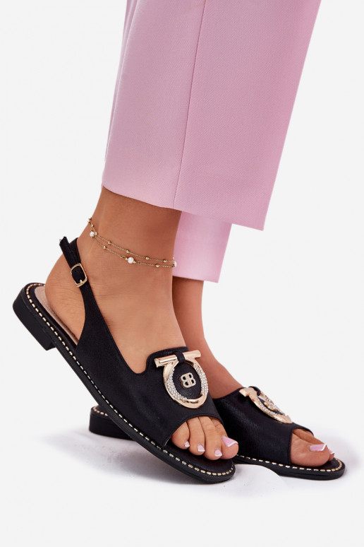 Stile elegante sandali con ornamenti con tacchi larghi S.Barski KV51-003 colore nero Stile elegante sandali con ornamenti con tacchi larghi S.Barski KV51-003 colore nero