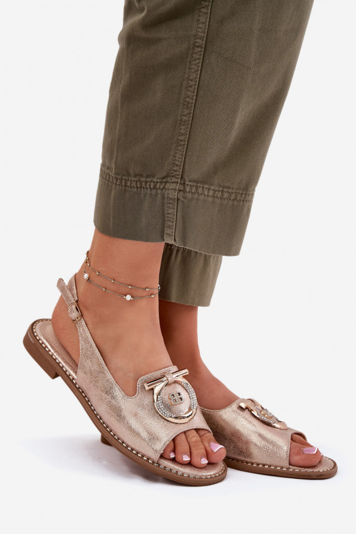 Stile elegante sandali con ornamenti con tacchi larghi S.Barski KV51-003 colore oro rosa