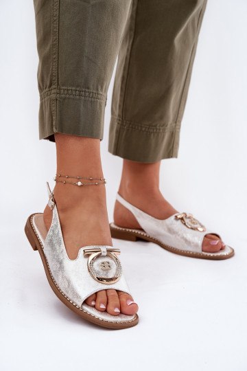 Stile elegante sandali con ornamenti con tacchi larghi S.Barski KV51-003 color argento