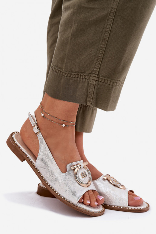 Stile elegante sandali con ornamenti con tacchi larghi S.Barski KV51-003 color argento