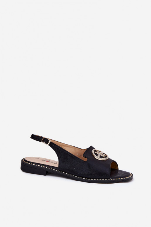 Sandali da donna con tacchi larghi con ornamenti S.Barski KV51-002 colore nero