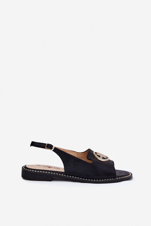 Sandali da donna con tacchi larghi con ornamenti S.Barski KV51-002 colore nero