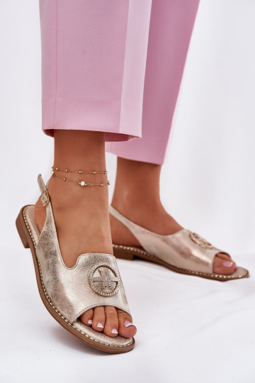 Sandali da donna con tacchi larghi con ornamenti S.Barski KV51-002 colore dorato