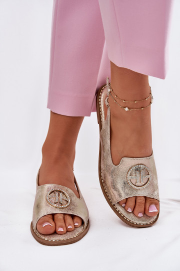 Sandali donna con tacco largo e ornamenti S.Barski KV51-002 dorati 2