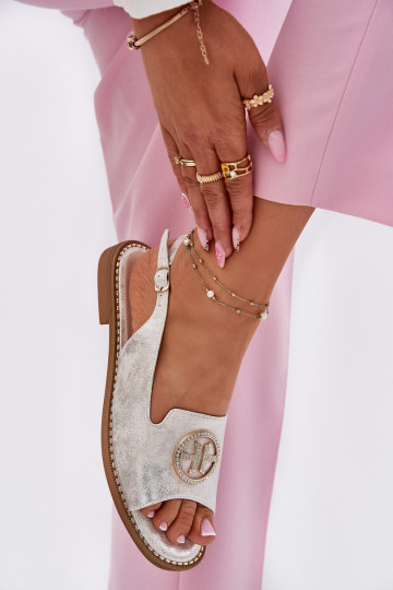 Sandali da donna con tacchi larghi con ornamenti S.Barski KV51-002 color argento