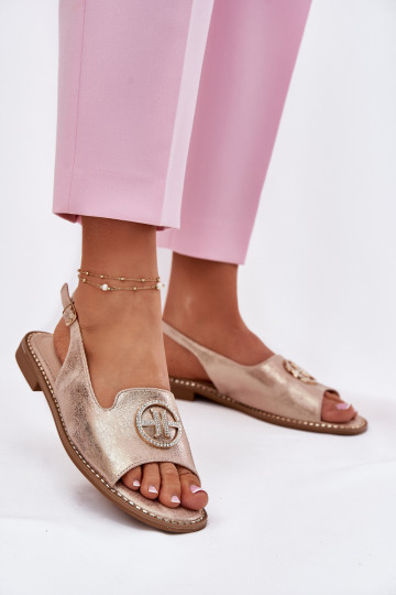 Sandali donna con tacco largo e ornamenti S.Barski KV51-002 rosa dorato
