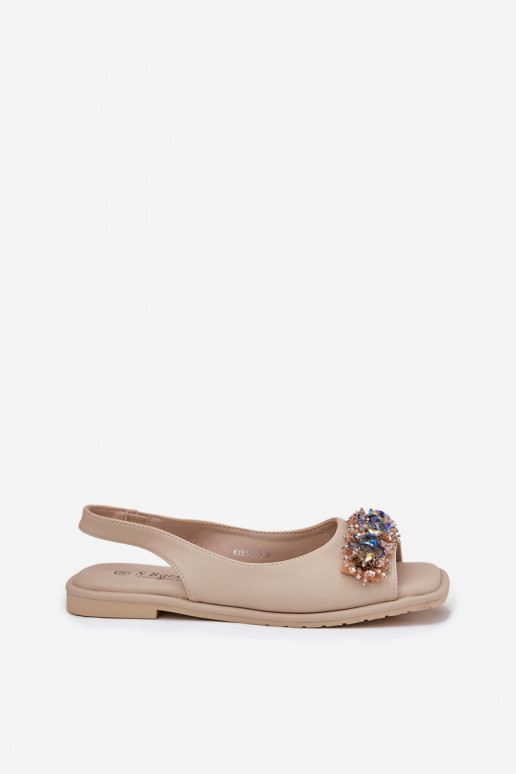 Sandali bassi da donna con gli occhi lucenti S.Barski KV51-079 beige