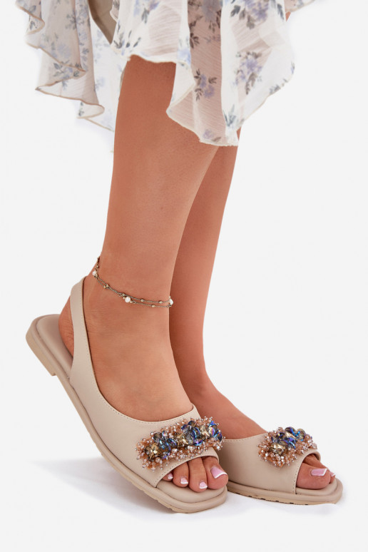 Sandali bassi da donna con gli occhi lucenti S.Barski KV51-079 beige