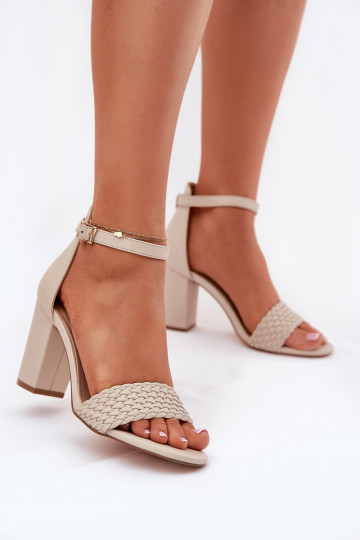 Sandali alti da donna con cinturino intrecciato Asdine color sabbia 2