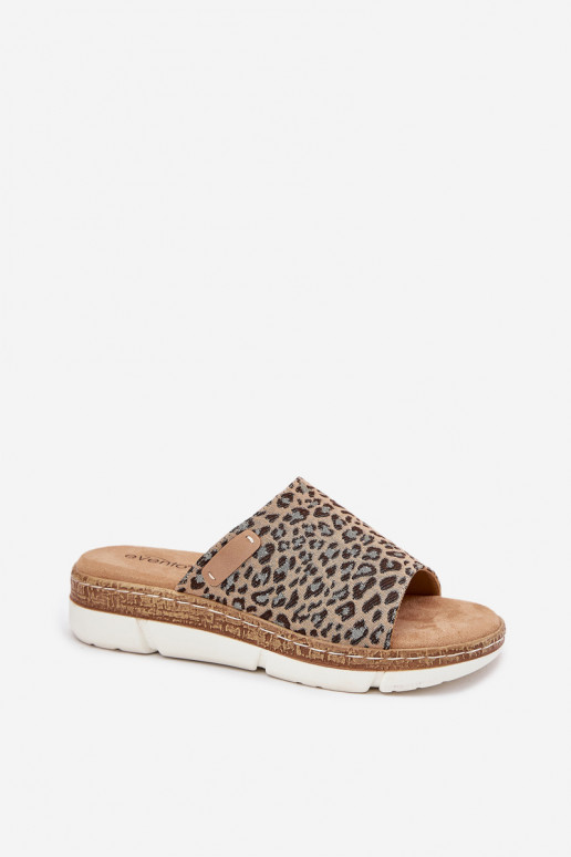 Pantofole da donna Su un cuneo con motivi di pelliccia di leopardo Norozi