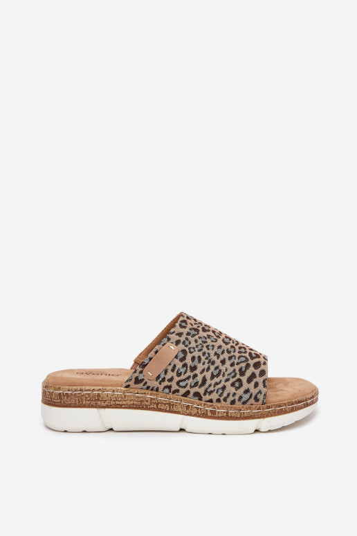 Pantofole da donna Su un cuneo con motivi di pelliccia di leopardo Norozi