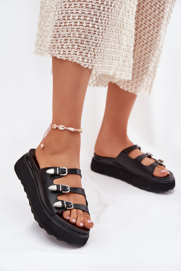 Pantofole da donna con piattaforma e cinturini Nimiotte nere 2