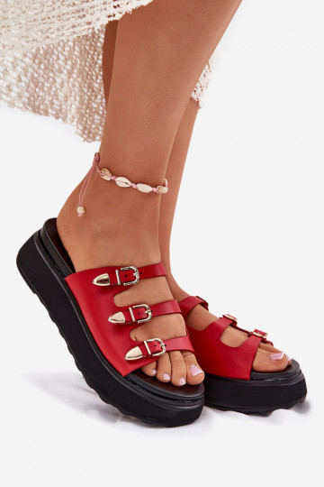 Pantofole da donna con piattaforma e cinturini Nimiotte rosse 2