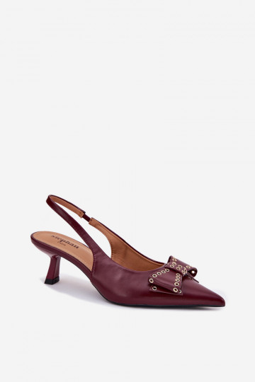Scarpe con tacco sottile e fiocchetti Folesca color borgogna 2