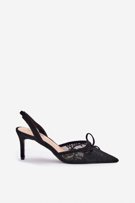 con motivi di pizzo scarpe col tacco alto con tacco aperto colore nero Annivirae