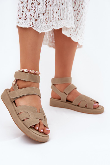 Sandali da donna con chiusure adesive Uvissa color cachi