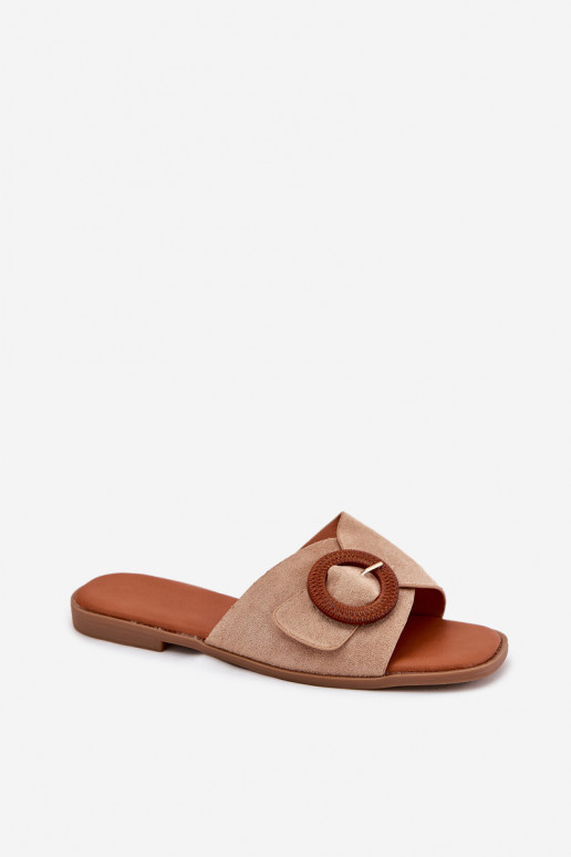 Pantofole da donna con tacchi larghi con fibbie beige Lanoni