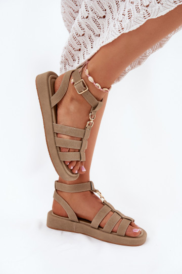 Sandali da donna con piattaforma e dettagli color oro Kartia color chaki
