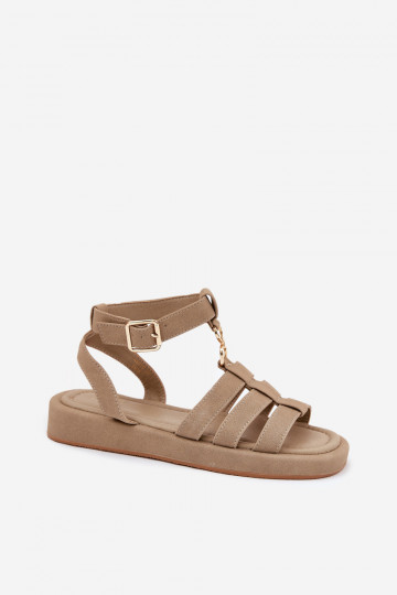 Sandali da donna con piattaforma e dettagli color oro Kartia color chaki 2