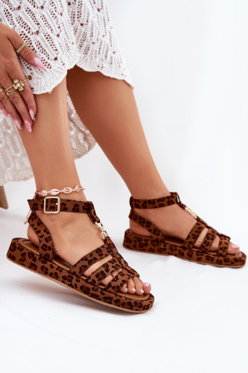 Sandali da donna con piattaforma e dettagli color oro Kartia con motivo leopardato