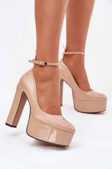 Scarpe verniciate con tacco alto e piattaforma Nianka color sabbia 2