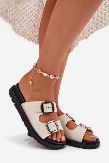 Pantofole da donna con fibbie e piattaforma Elamas color sabbia