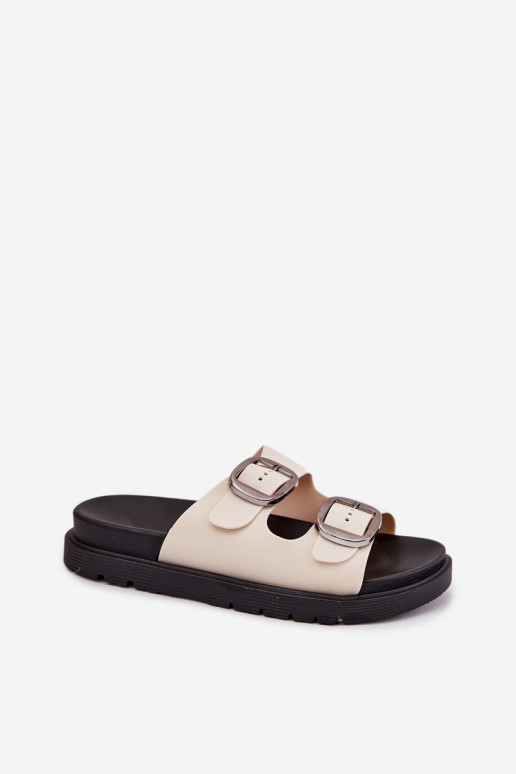 Pantofole da donna con fibbie con una piattaforma beige Elamas