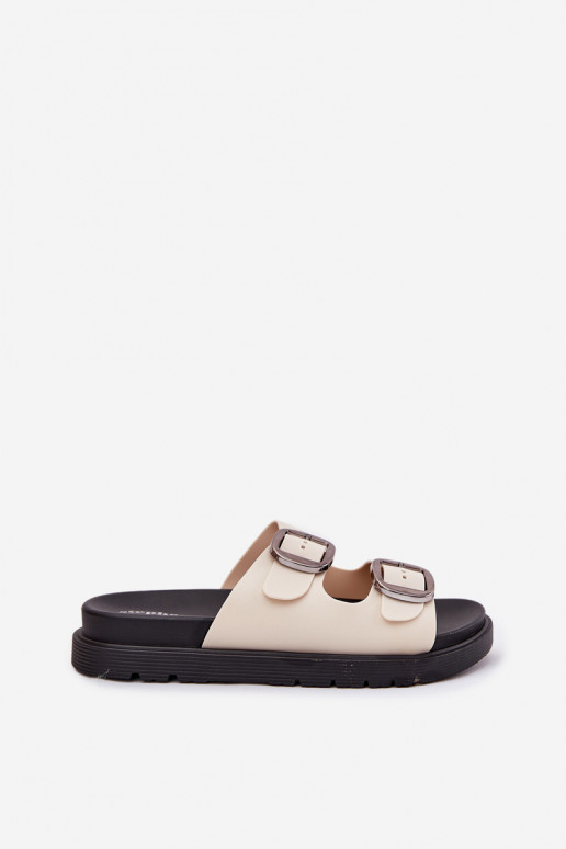 Pantofole da donna con fibbie con una piattaforma beige Elamas