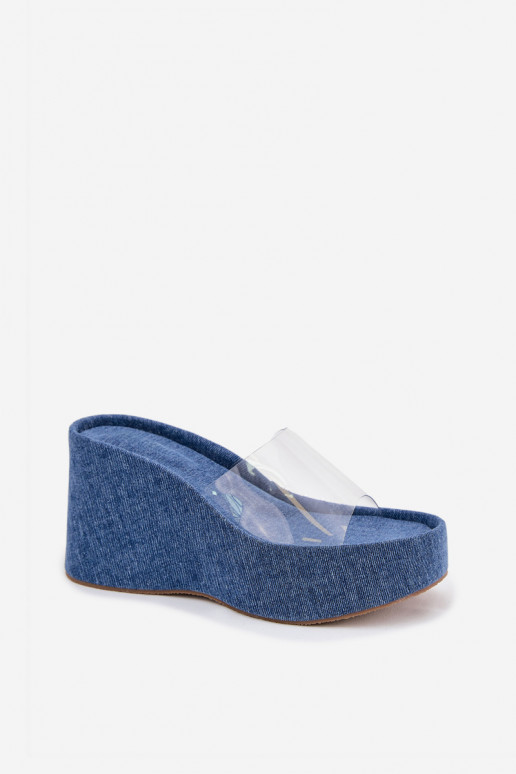 Pantofole da donna Su un cuneo Z Transparentnym Strisceem Deveteriale denim Zolretia