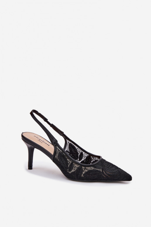 con motivi di pizzo scarpe col tacco alto sandali con tacco aperto colore nero Lisaviela