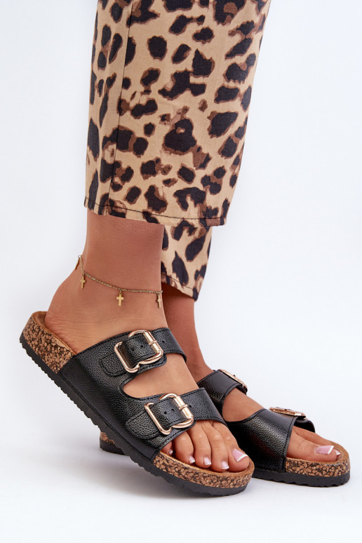 Pantofole da donna con fibbie colore nero Fronila Pantofole da donna con fibbie colore nero Fronila