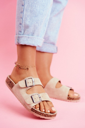 Femminile Pantofole Su Korek con fibbie beige Si Senor