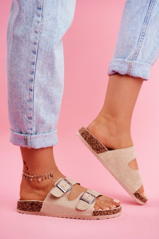 Femminile Pantofole Su Korek con fibbie beige Si Senor