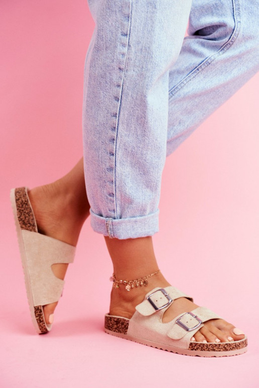 Femminile Pantofole Su Korek con fibbie beige Si Senor