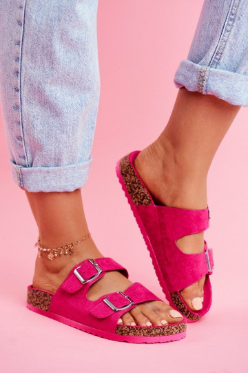 Femminile Pantofole Su Korek con fibbie colore rosa Si Senor