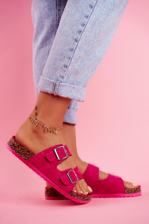 Femminile Pantofole Su Korek con fibbie colore rosa Si Senor