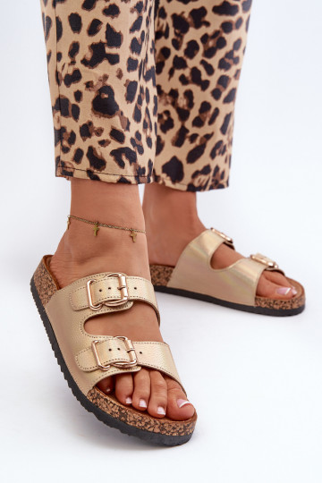 Pantofole da donna con fibbie colore dorato Fronila