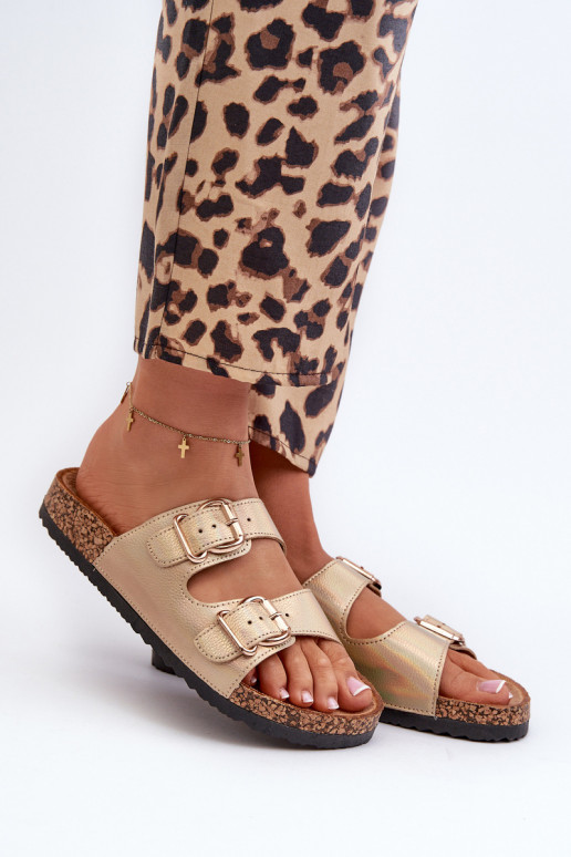 Pantofole da donna con fibbie colore dorato Fronila