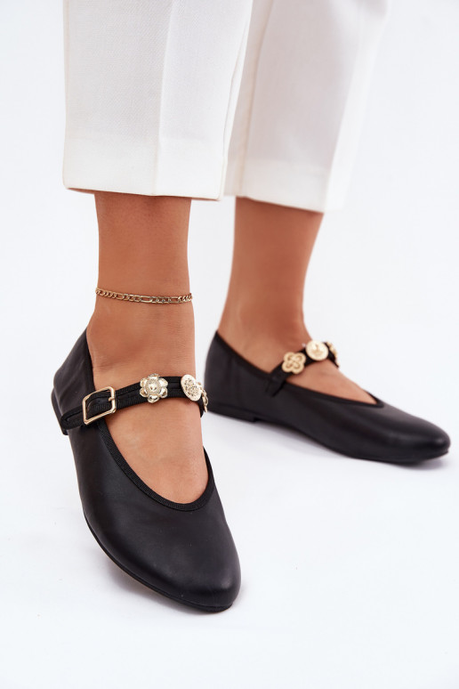 Ballerine Femminile con cinghie I colore doratomi Przypinkami colore nero Firicene Ballerine Femminile con cinghie I colore doratomi Przypinkami colore nero Firicene