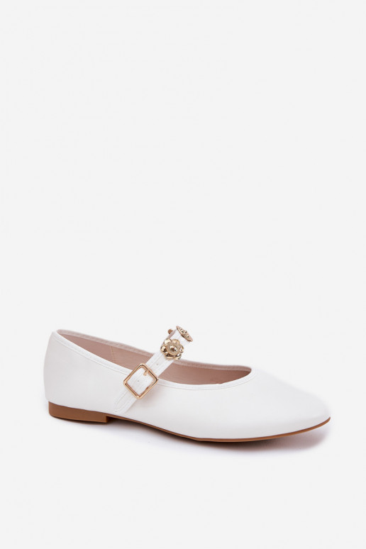 Ballerine Femminile con cinghie I colore doratomi Przypinkami Colore bianco Firicene