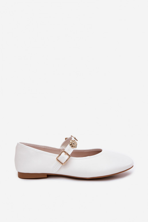 Ballerine Femminile con cinghie I colore doratomi Przypinkami Colore bianco Firicene