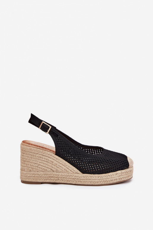 Sandali da donna Su un cuneo Con treccia colore nero Tulliata Sandali da donna Su un cuneo Con treccia colore nero Tulliata