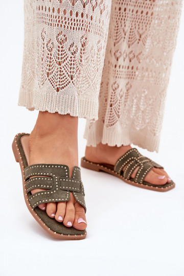 Decorato Pantofole con tacchi larghi colore verde Anniles