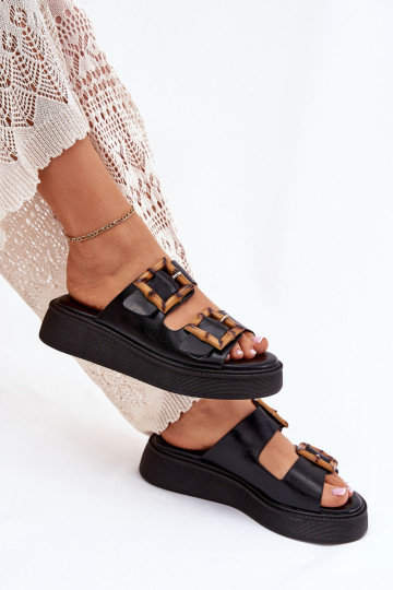 Eko Pantofole in pelle Femminile con una piattaforma con fibbie colore nero Xanivia