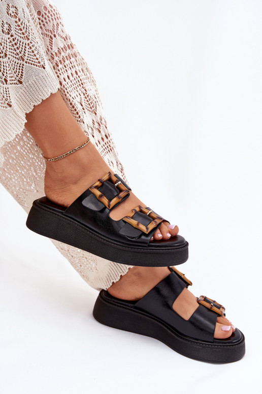 Eko Pantofole in pelle Femminile con una piattaforma con fibbie colore nero Xanivia