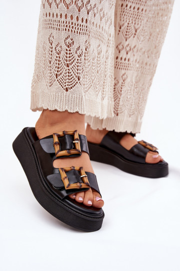 Eko Pantofole in pelle Femminile con una piattaforma con fibbie colore nero Xanivia 2