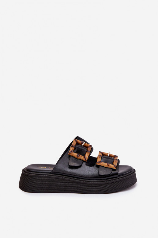 Eko Pantofole in pelle Femminile con una piattaforma con fibbie colore nero Xanivia