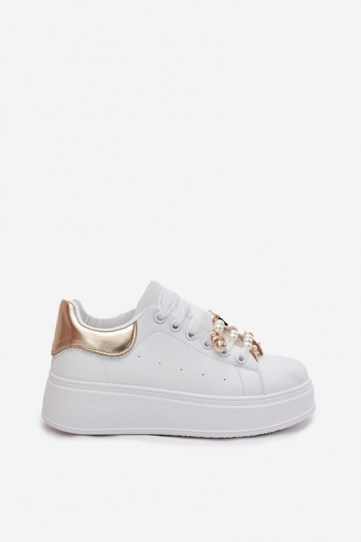 Scarpe modello sneakers Femminile con una piattaforma Z Przypinkami Bianco-colore dorato Ocerdia