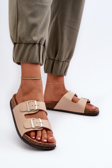 Pantofole da donna con fibbie beige Oliena