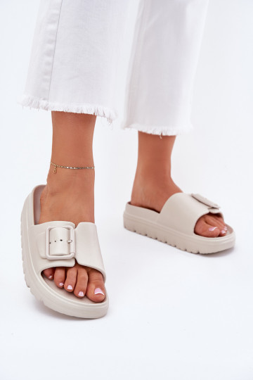 Ciabatte leggere color sabbia da donna con platform e fibbie, "Viasara" 2